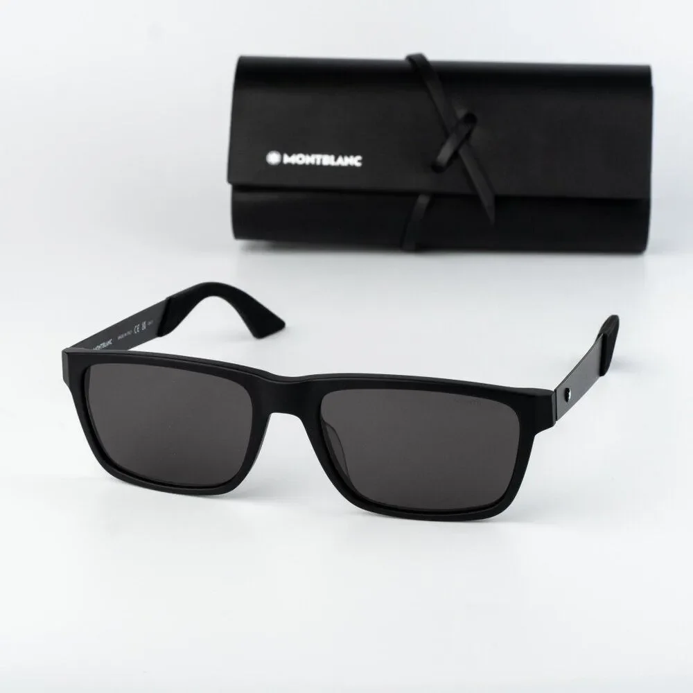 Montblanc Men Sunglasses Matte Black Grey Rectangle MB0299S 005 NEW AUTHENTIC